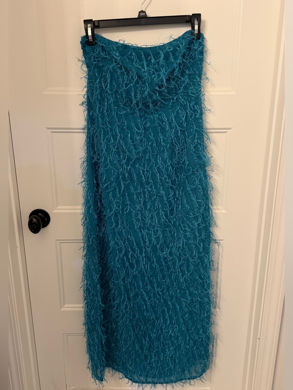 ASOS DESIGN fluffy, bandeau midi/maxi dress in bright teal - Picture 5 of 7